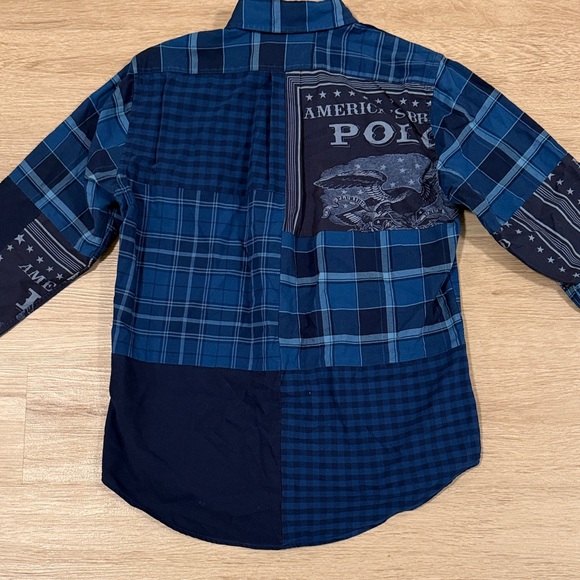 Polo Ralph Lauren Blue Flannel Patchwork Button Up Collar Shirt - Picture 7 of 9
